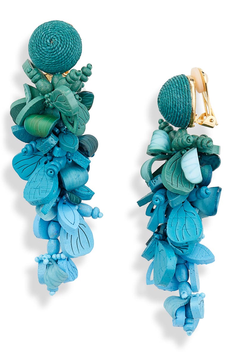 Oscar de la Renta Flower Cluster Linear Drop Clip-On Earrings, Main, color,
