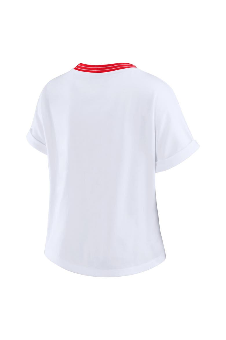 Women's WEAR by Erin Andrews White San Francisco 49ers Cropped Center Stripe Dolman T-Shirt, Alternate, color, White
