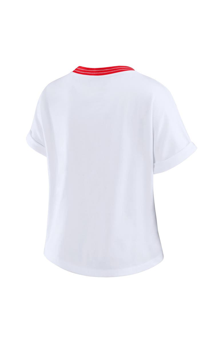 WEAR by Erin Andrews Women's WEAR by Erin Andrews White San Francisco 49ers Cropped Center Stripe Dolman T-Shirt, Alternate, color, White