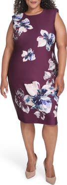 Calvin Klein Floral Sleeveless Scuba Sheath Dress