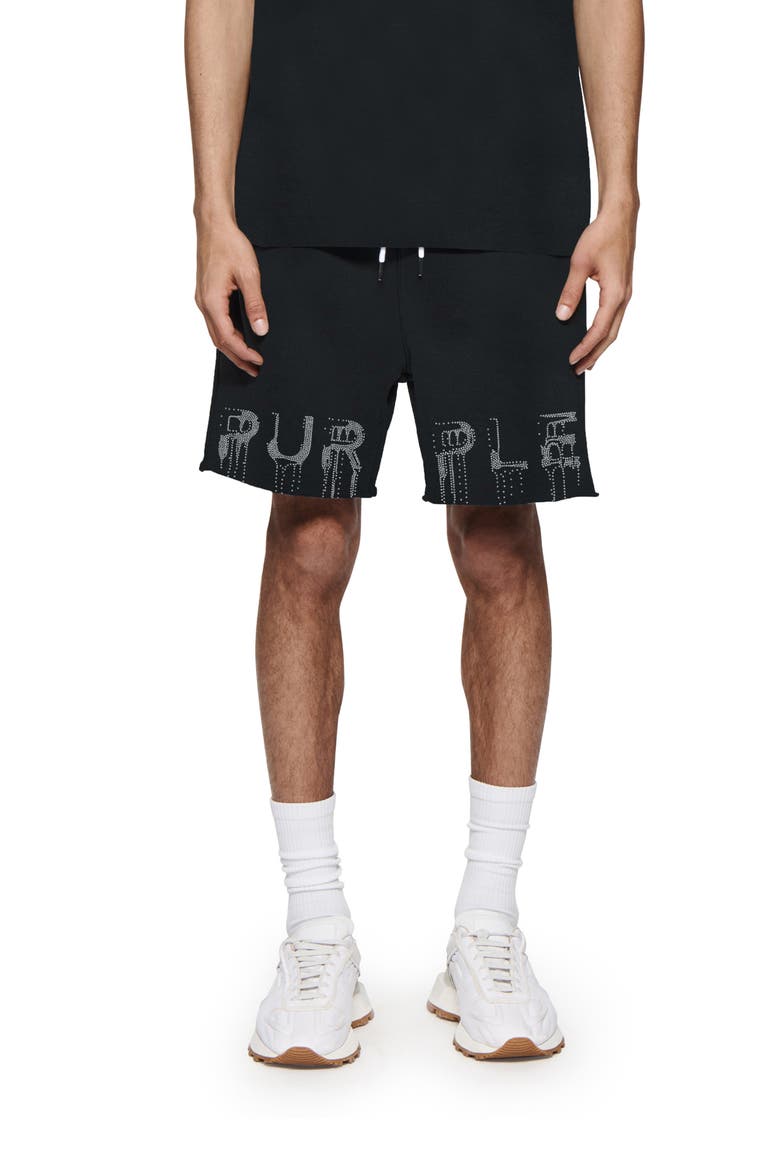 Rhinestone Fleece Sweat Shorts, Main, color, BLACK