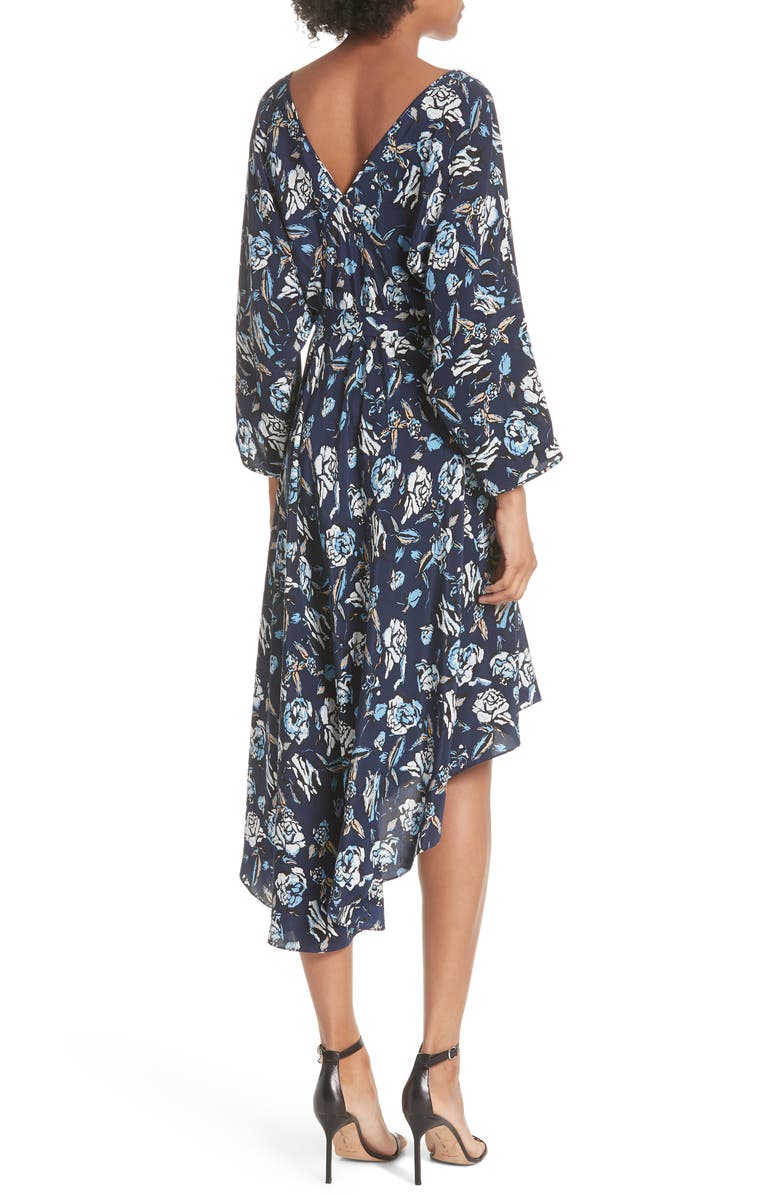 DVF Silk Asymmetrical Ruffle Hem Dress, Alternate, color,