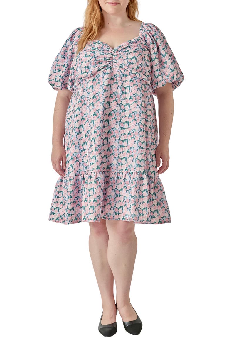 Floral Puff Sleeve Minidress, Main, color, LILAC PINK
