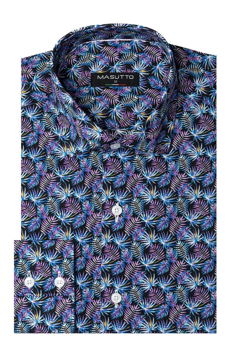 MASUTTO Adolfo Print Button-Up Long Sleeve Shirt, Main, color, Purple Multicolor