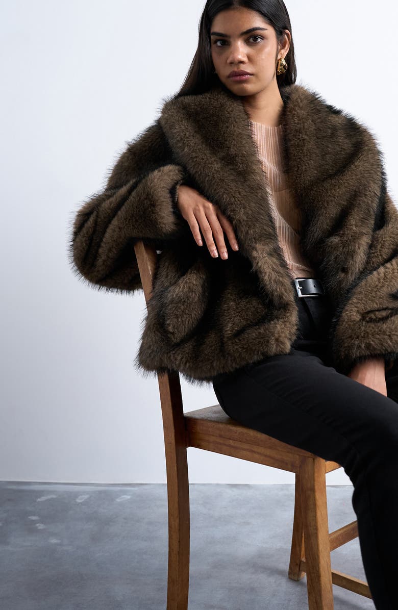 Topshop Boxy Faux Fur Coat, Alternate, color, Mink