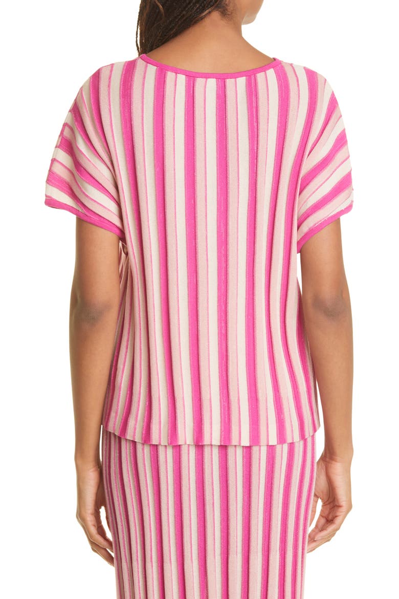 Bold Vertical Stripe Short Sleeve Sweater, Alternate, color, WILDBERRY PINK/ BISCOTTI