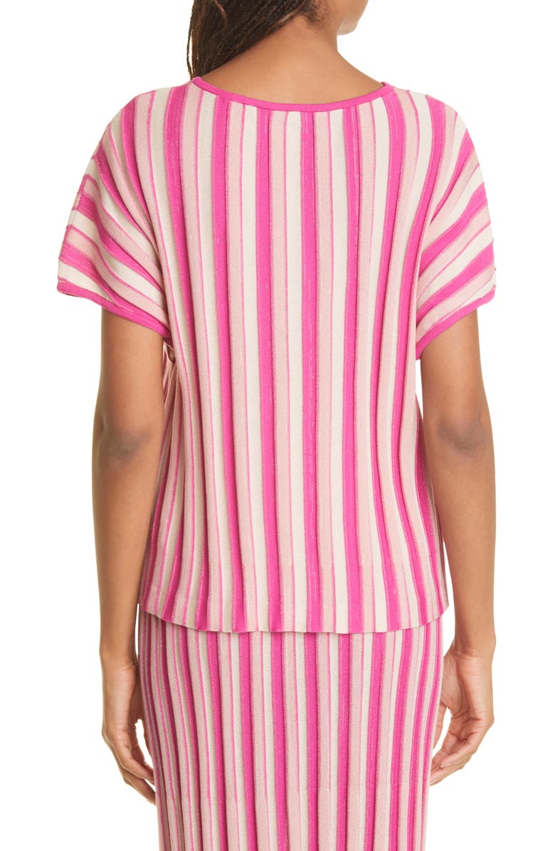 Misook Bold Vertical Stripe Short Sleeve Sweater, Alternate, color, 