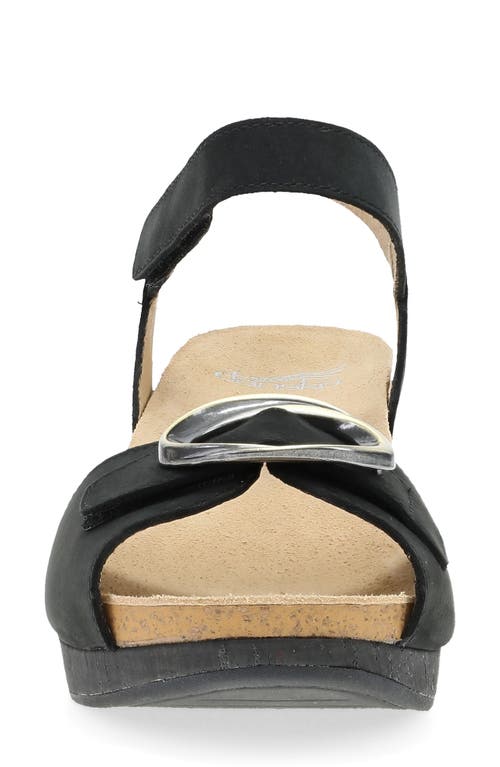 Dansko Stella Ankle Strap Platform Wedge Sandal In Black Milled Nubuck