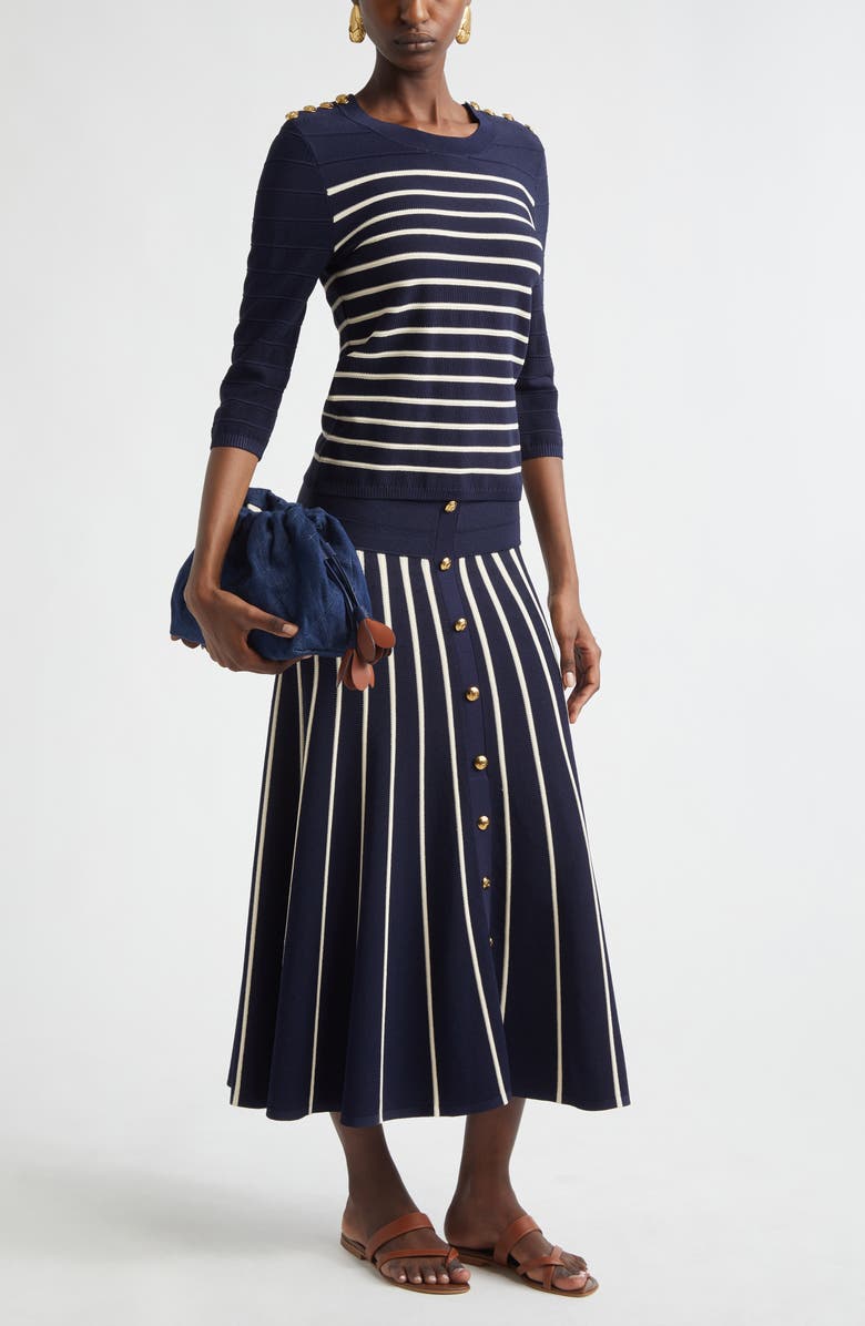 Zimmermann Kindred Spirit Luna Stripe Midi Skirt, Alternate, color, Navy/ Cream
