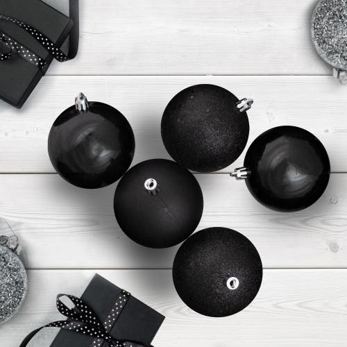 Northlight 12ct Black Shatterproof 4-finish Christmas Ball Ornaments 4" In Black
