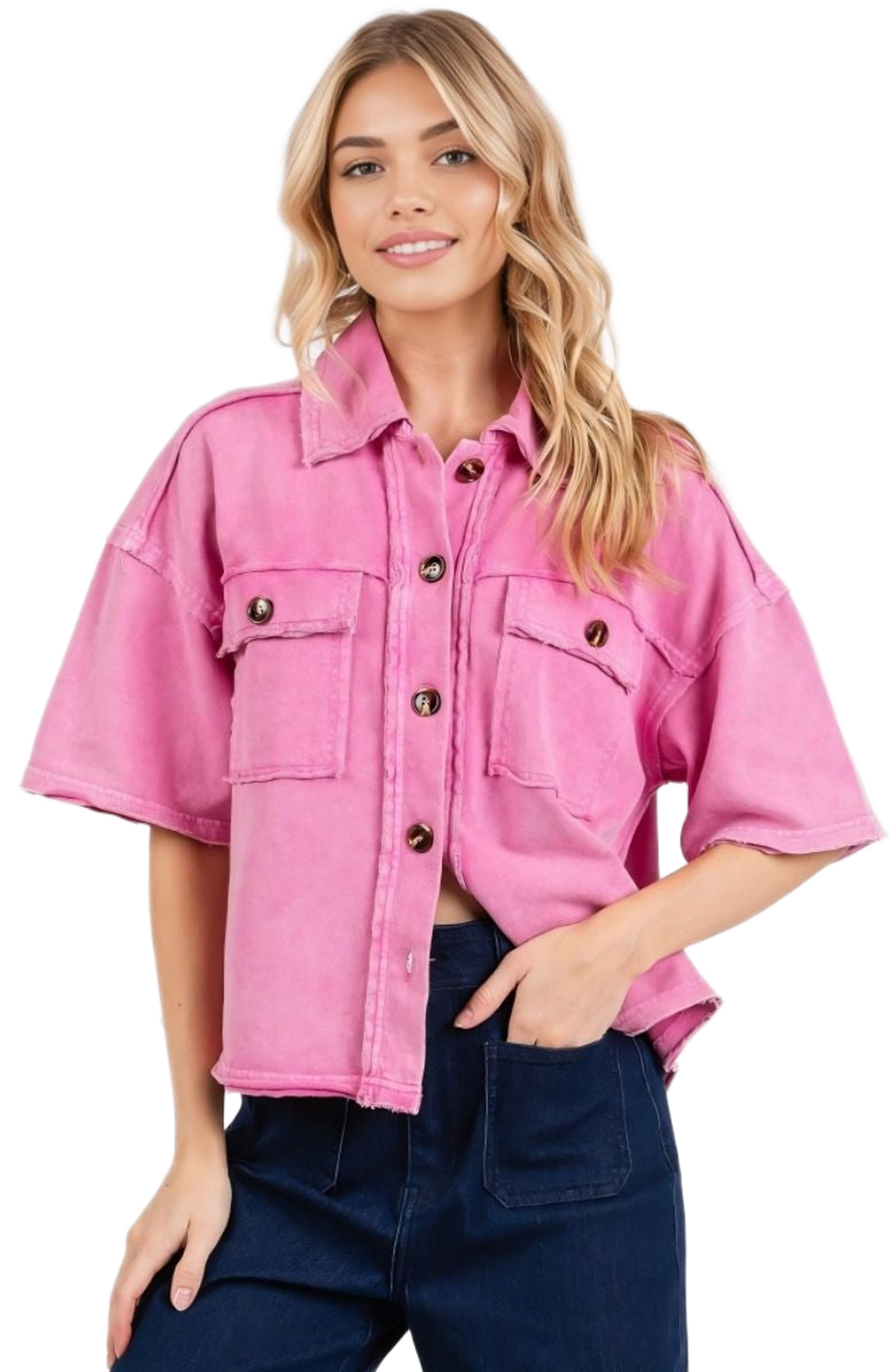 Utility Short Sleeve Button Front Boxy Fit Shirt Jacket
