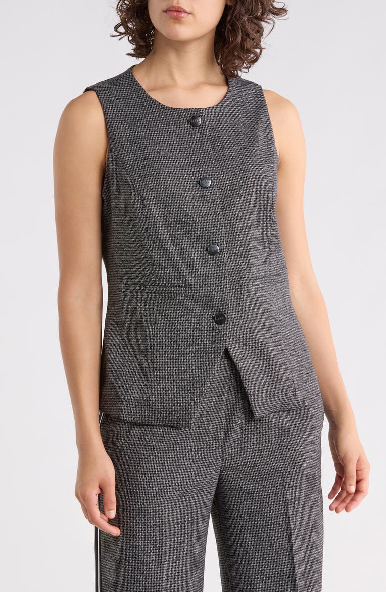 Nicole Miller Ava Houndstooth Vest, Main, color, Graphite Grey Lurex