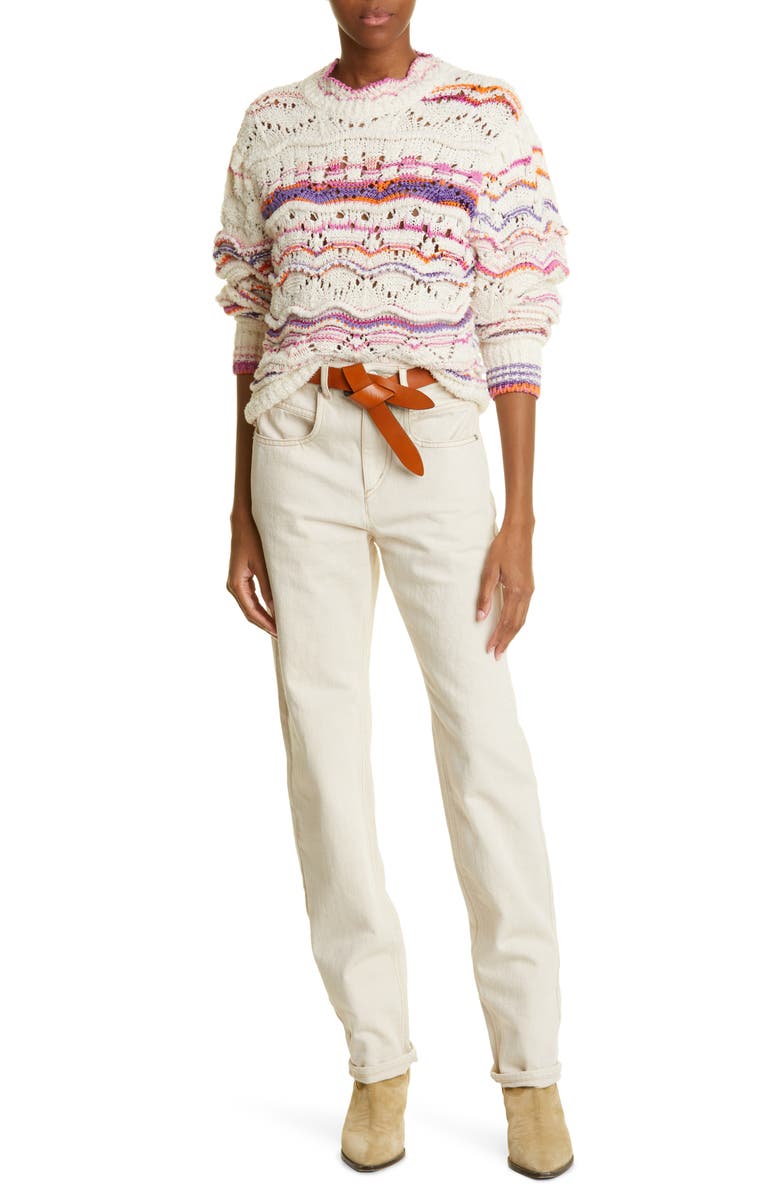 Isabel Marant Étoile Ambre Stripe Pointelle Stitch Cotton Blend Sweater, Alternate, color, 