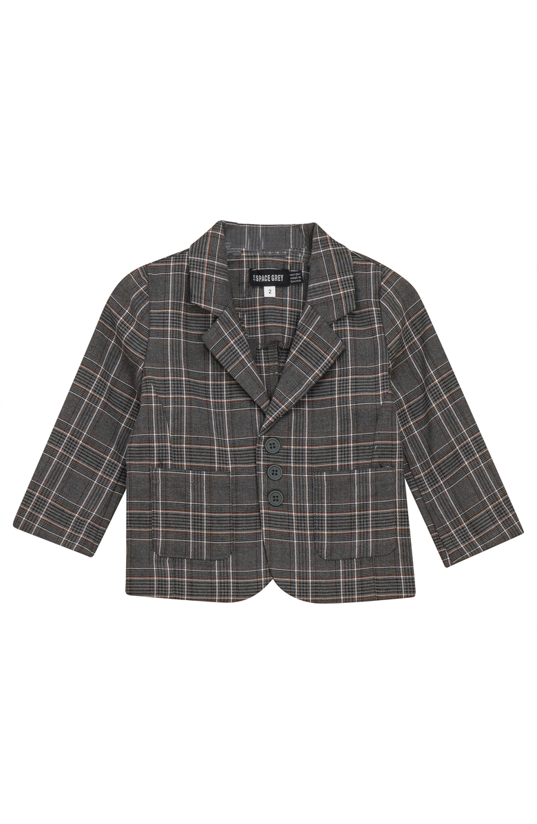 Space Grey Front Button Woven Plaid Blazer, Main, color, Grey