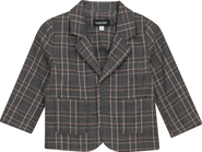 Space Grey Front Button Woven Plaid Blazer