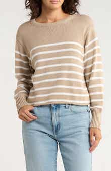 Vigoss Stripe Boxy Crop Cotton Blend Sweater
