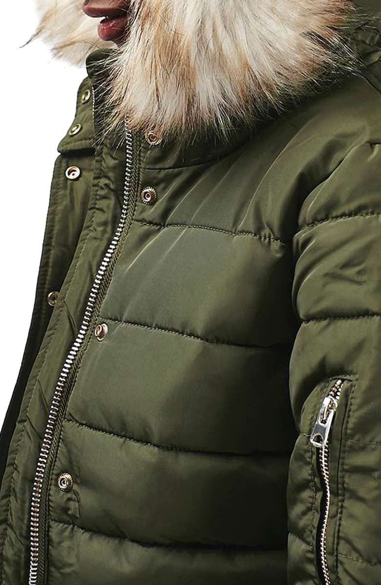 Topshop Woody Faux Fur Hood Puffer Jacket, Alternate, color, 
