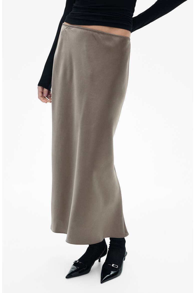 Satin Midi Skirt, Main, color, MEDIUM BROWN