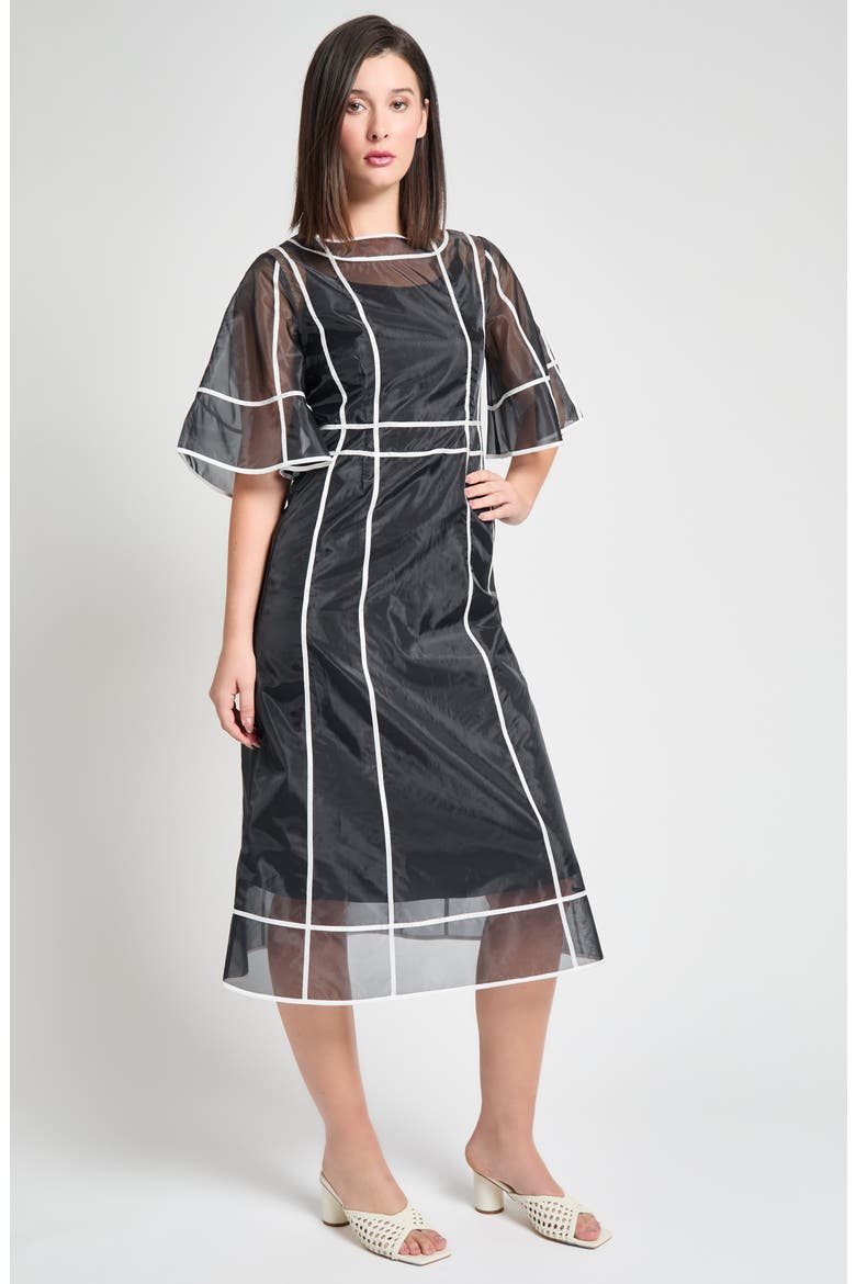 Modern Fit Organza Contrast Stripe A-Line Midi Dress, Alternate, color, BLACK/ WHITE