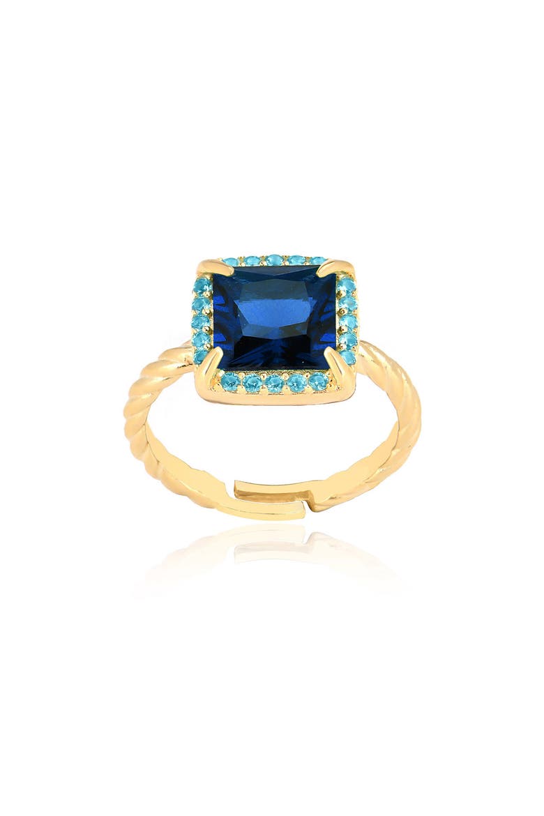 Cubic Zirconia Square Halo Adjustable Ring, Main, color, GOLD/TURQUOISE