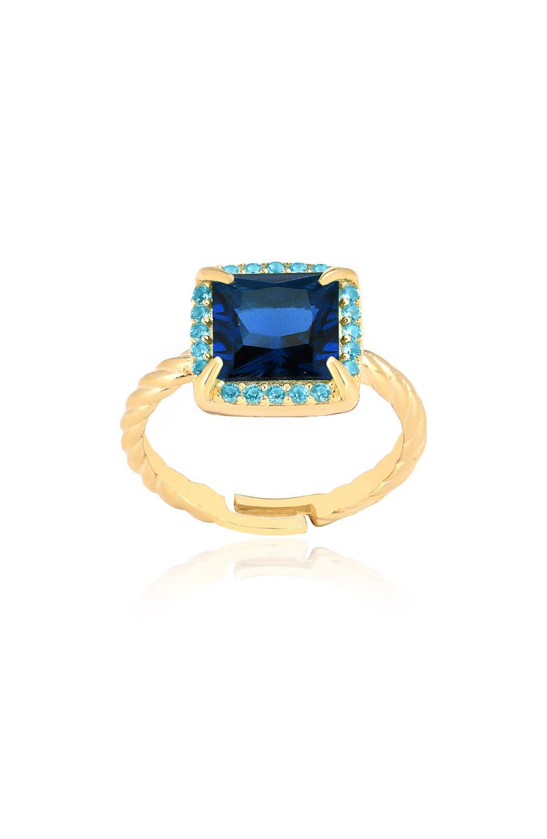 GABI RIELLE Cubic Zirconia Square Halo Adjustable Ring, Main, color, Gold/Turquoise