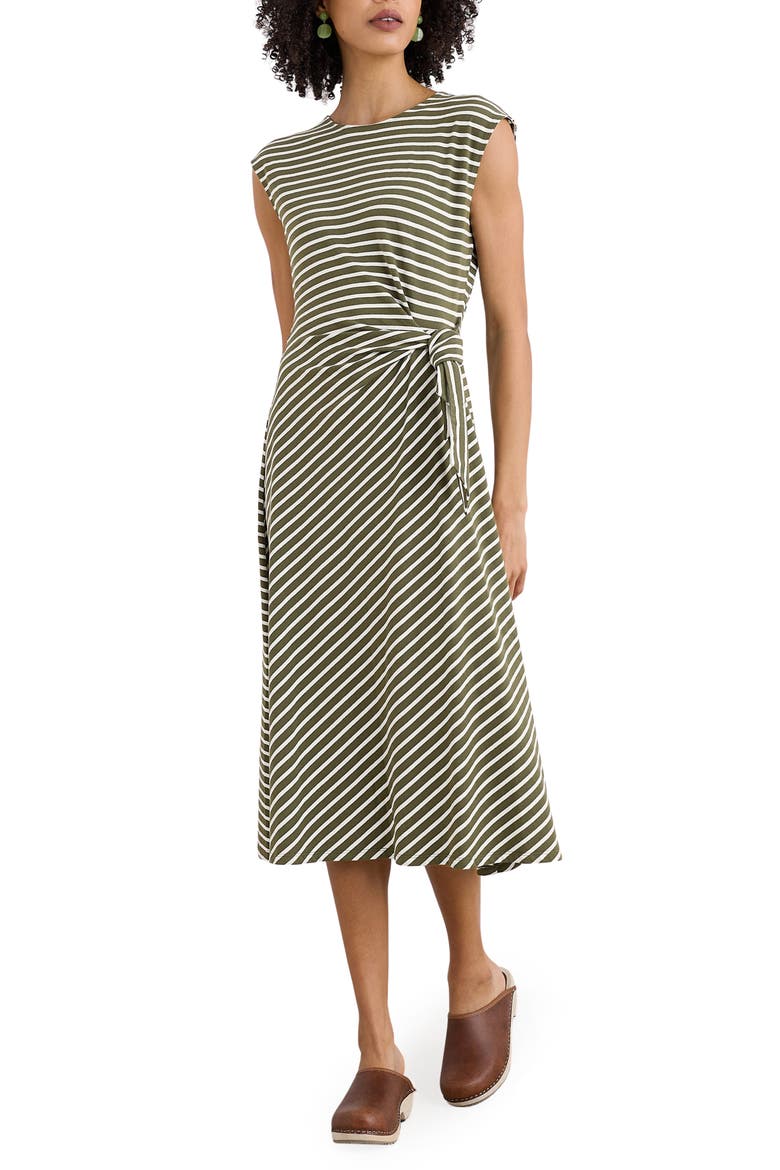 Fettling Stripe Tie Waist Jersey Midi Dress, Main, color, APPLE SLICE LIGHT OLIVE