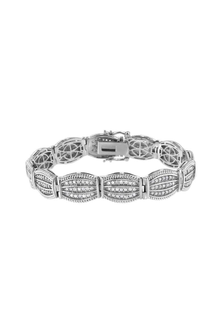 Silver 3.0 Cttw Prong Set Diamond Art Deco Style Tennis Bracelet, Main, color, White