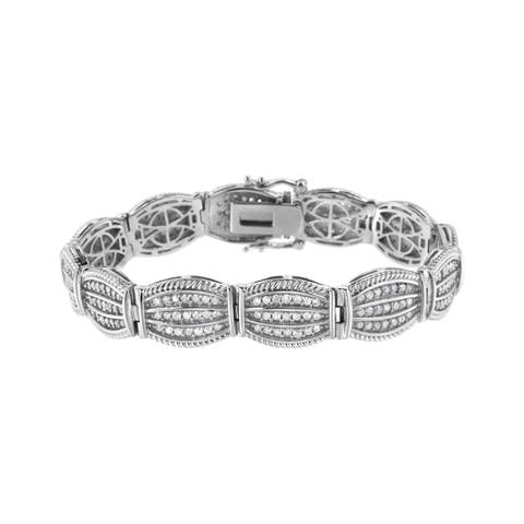Silver 3.0 Cttw Prong Set Diamond Art Deco Style Tennis Bracelet