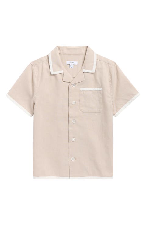 Kids' Vitan Cuban Short Sleeve Linen Button-Up Shirt (Big Kid)
