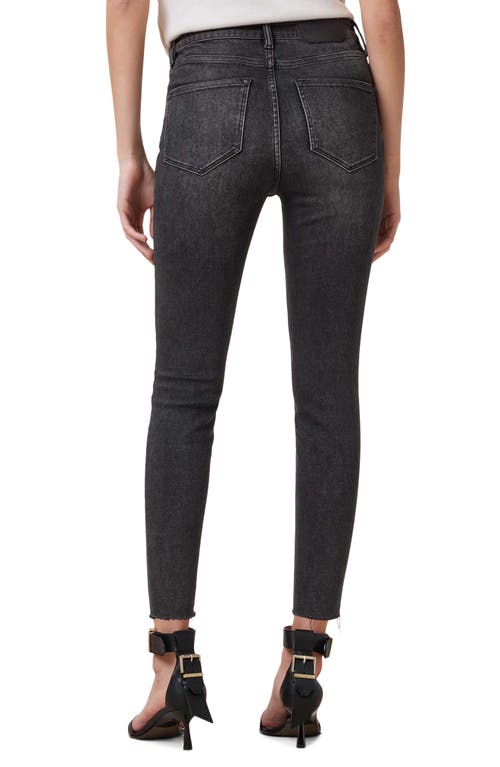 Shop Allsaints Miller Pushup Raw Hem Skinny Jeans In Washed Black