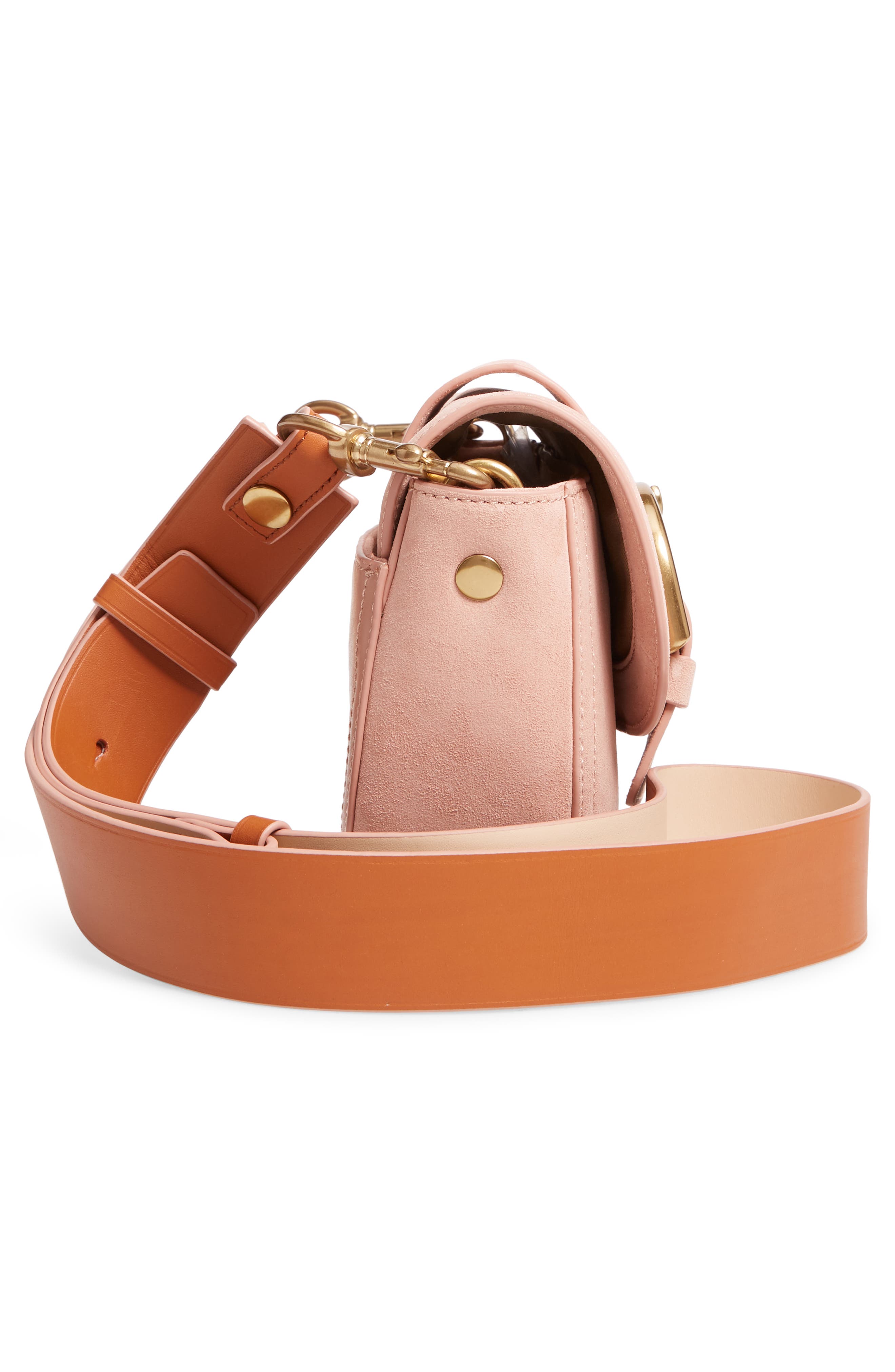 Buckle Crossbody Suede Bag, Alternate, color, WARM BLUSH