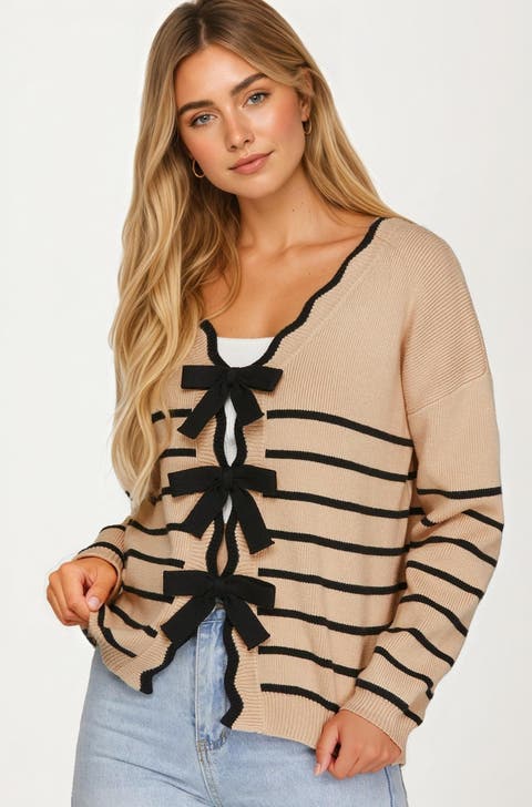 Striped Crewneck Knit Sweater with Long Sleeves