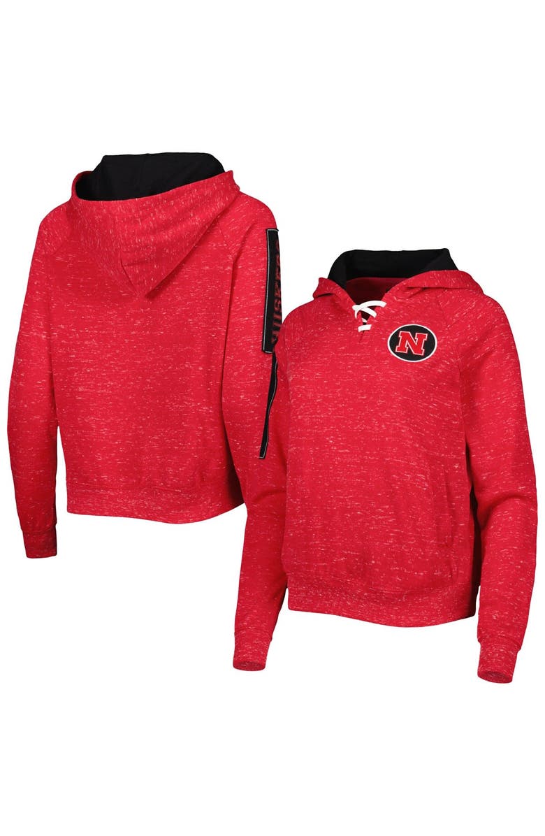 COLOSSEUM Women's Colosseum Scarlet Nebraska Huskers The Devil Speckle Lace-Placket Raglan Pullover Hoodie, Main, color, 