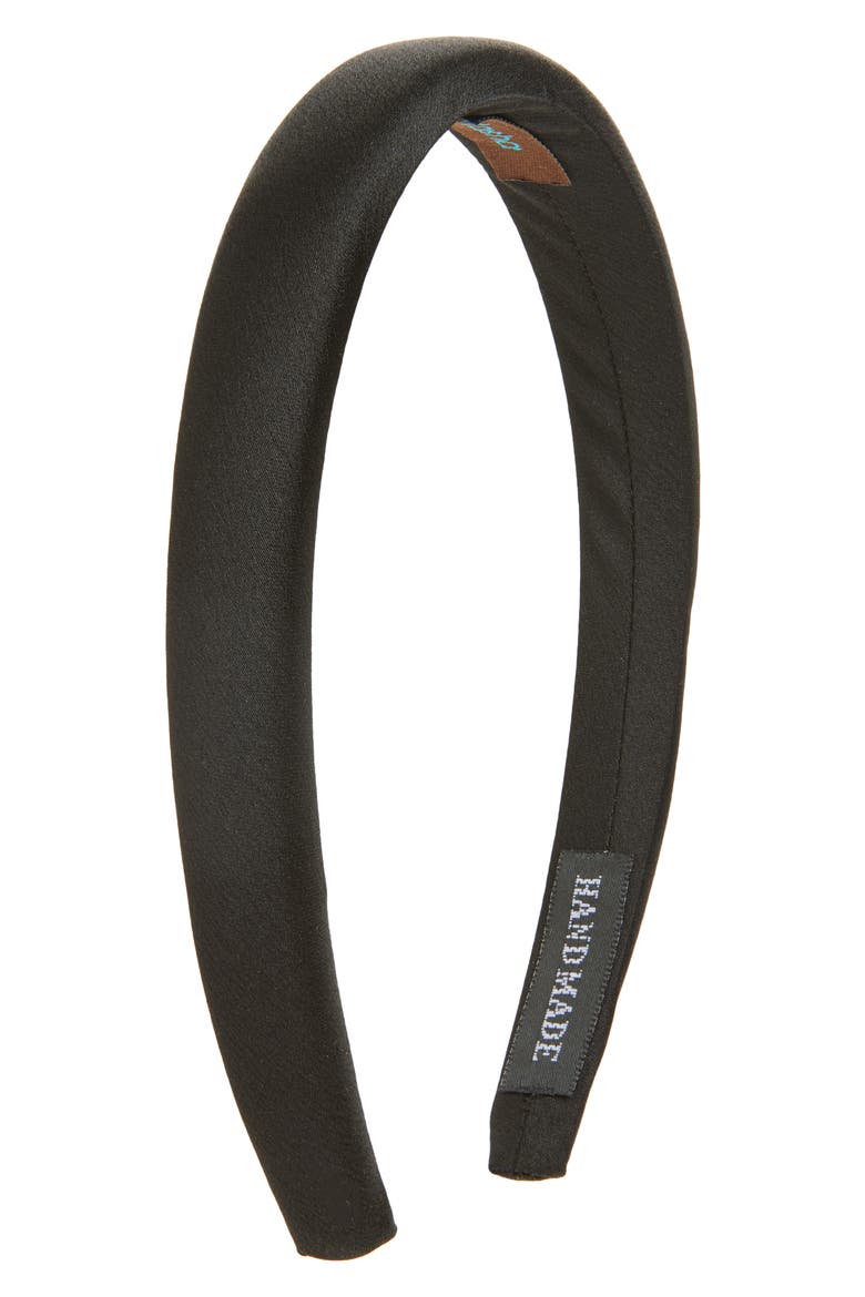 Skinny Padded Satin Headband, Main, color, BLACK