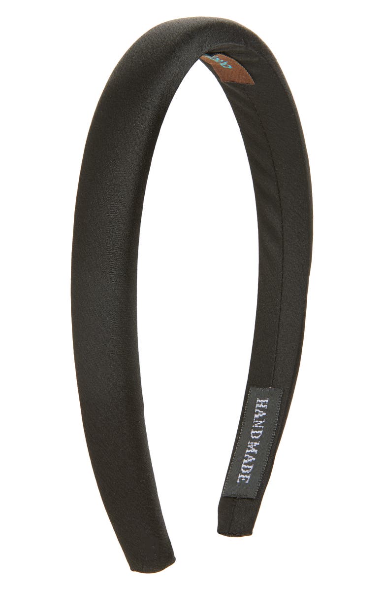 Tasha Skinny Padded Satin Headband, Main, color, Black