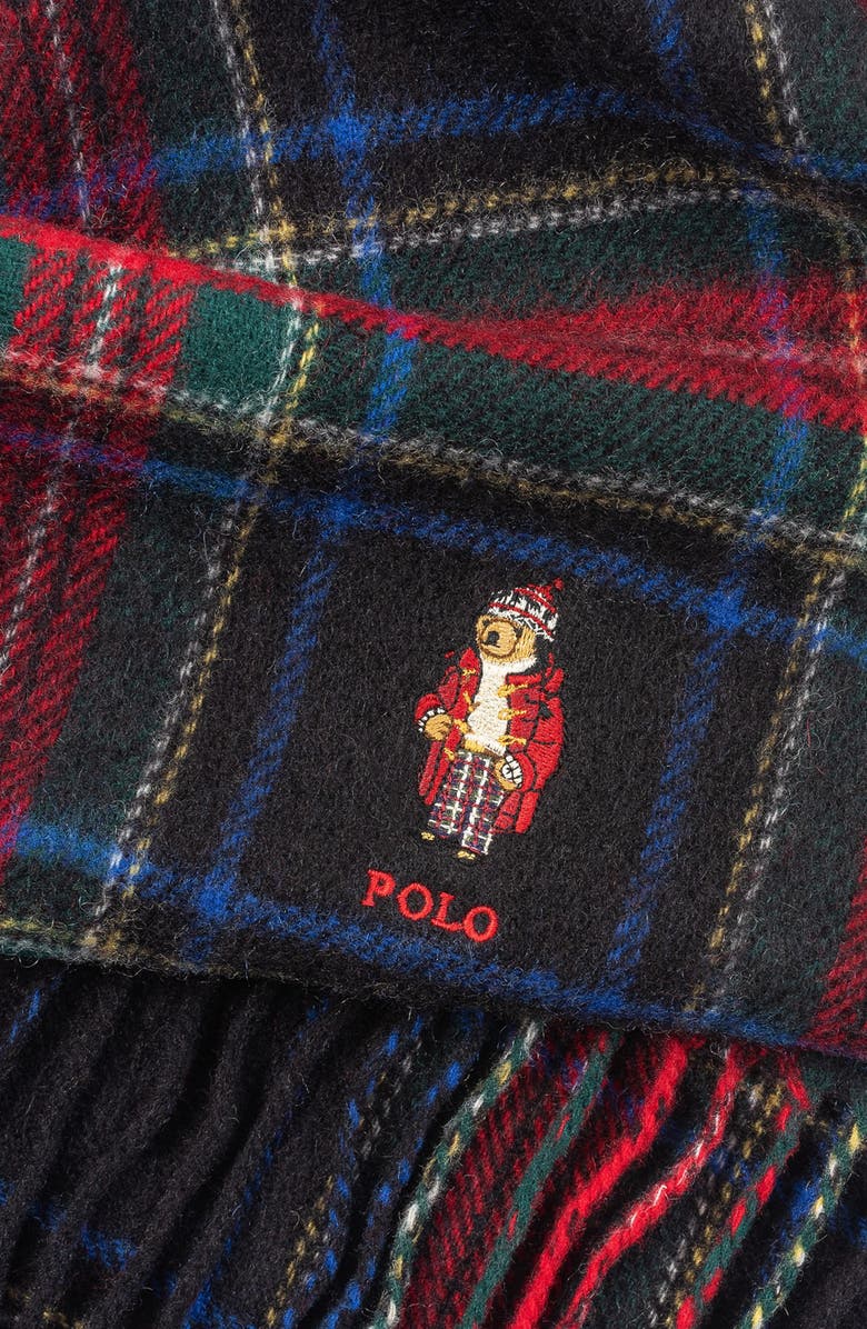 Polo Ralph Lauren Holiday Tartan Bear Wool Fringe Scarf, Alternate, color, 