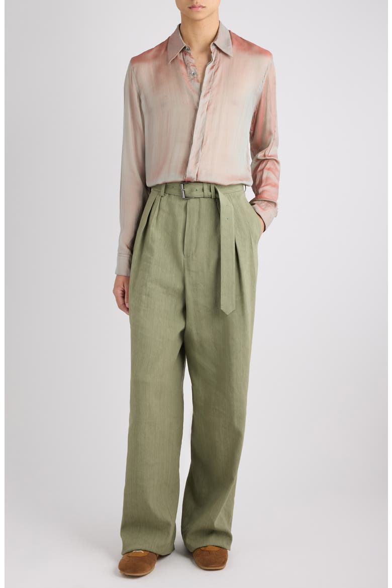 Preaches Belted Pleated Wide Leg Linen Blend Pants, Alternate, color, PISTACHE