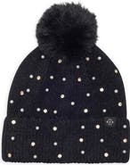 Nanette Lepore Crystal and Imitation Pearl Embellished Pom Beanie