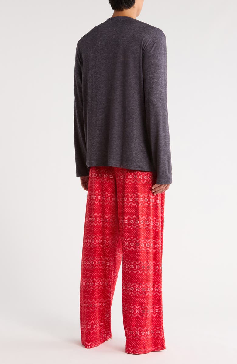 Pillow Talk Matching Family Fair Isle Henley Pajamas, Alternate, color, Red- White Snowflake Fair Isle