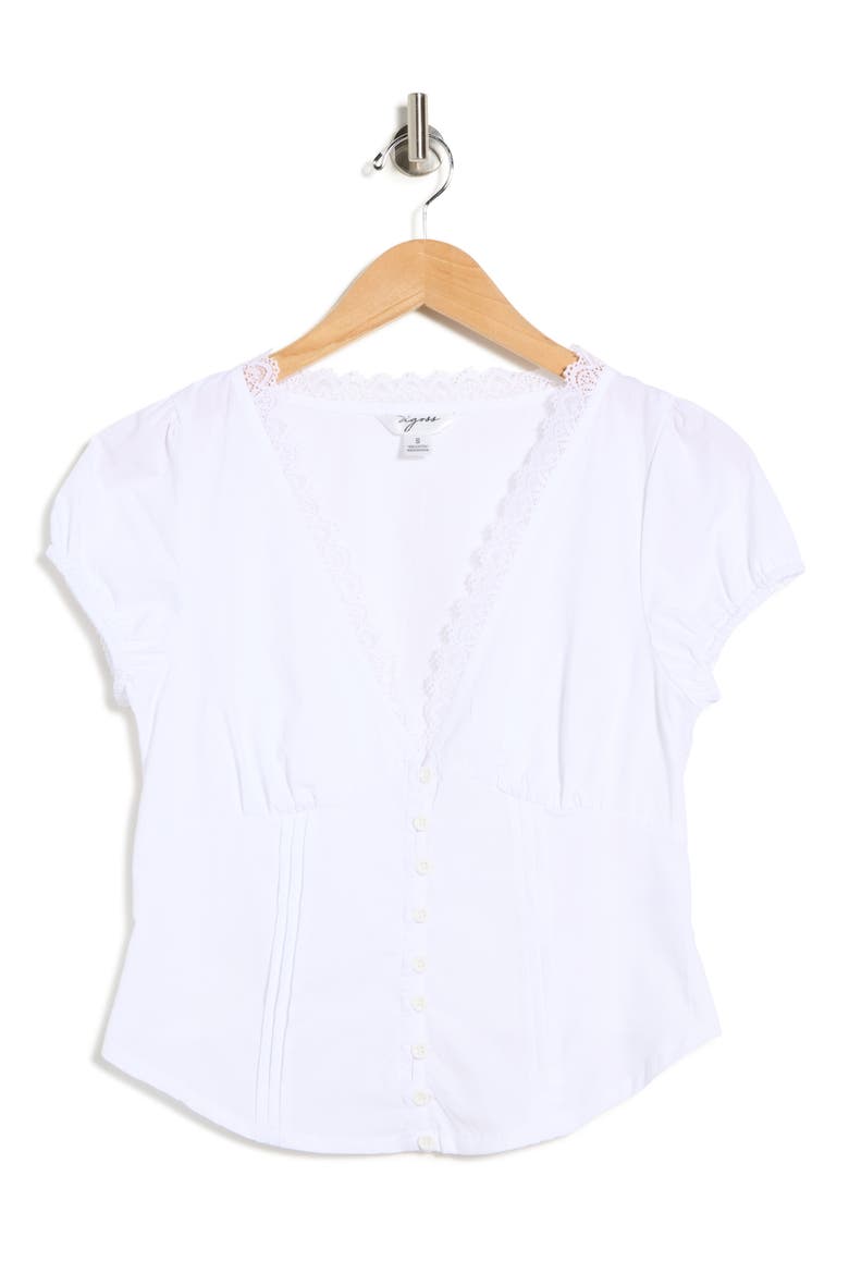 Lace Trim Milkmaid Top, Alternate, color, WHITE