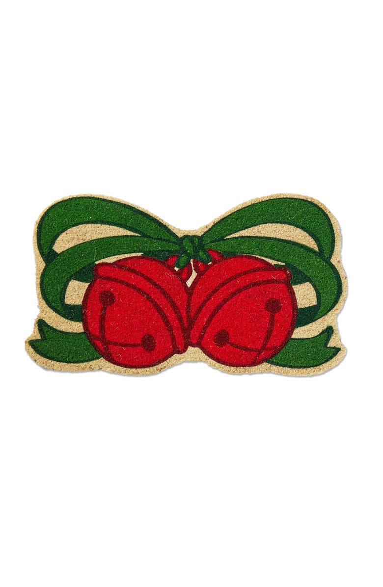 tag Jingle Bells Shaped Coir Door Mat Christmas Red Easy Clean, Main, color, Red