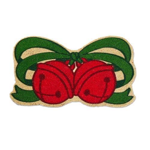 Tag Jingle Bells Shaped Coir Door Mat Christmas Red Easy Clean In Multi