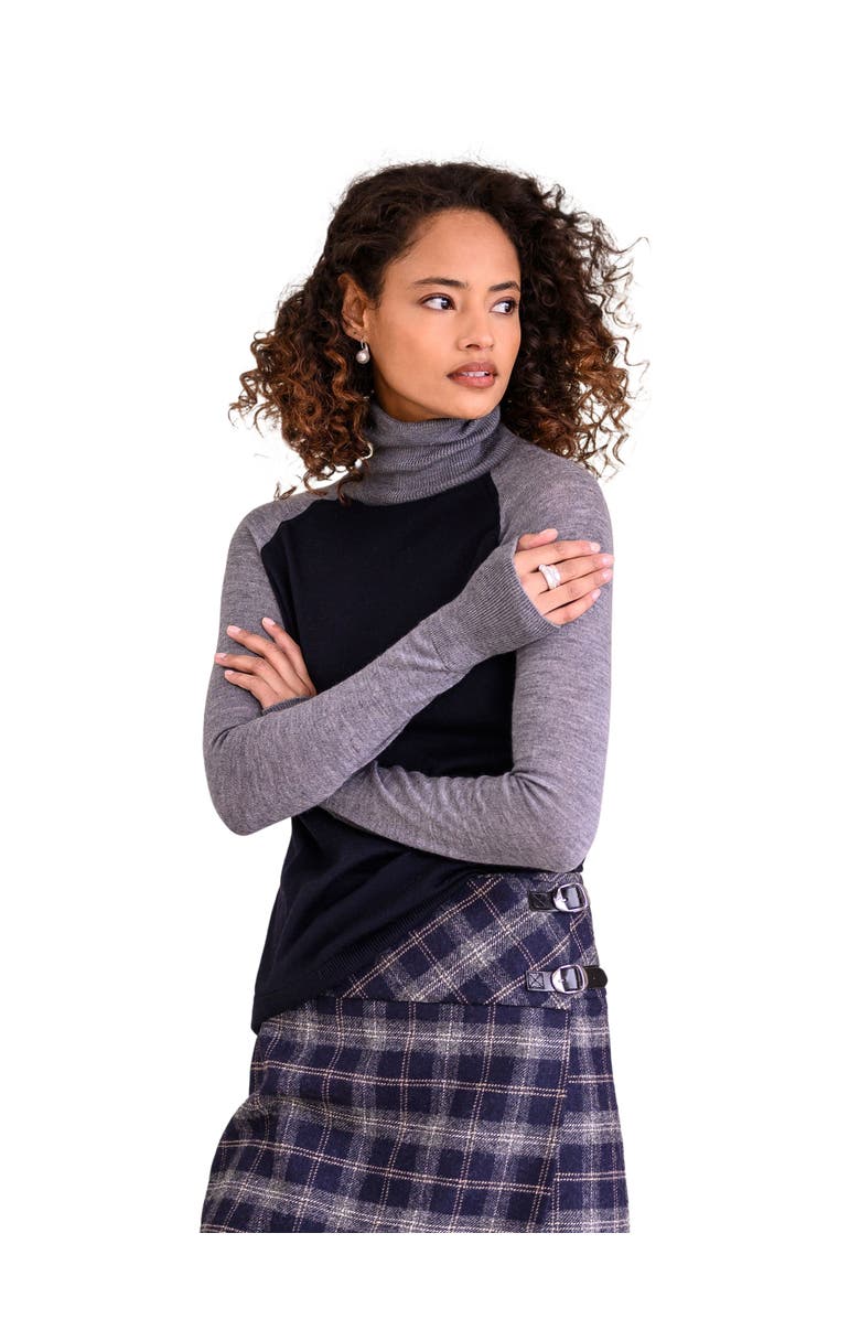 Celtic & Co. Merino Colour Block Roll Neck Sweater, Main, color, Navy / Grey