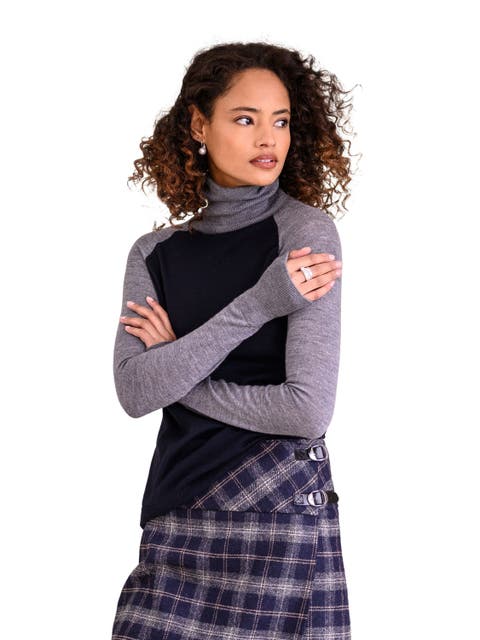 Merino Colour Block Roll Neck Sweater