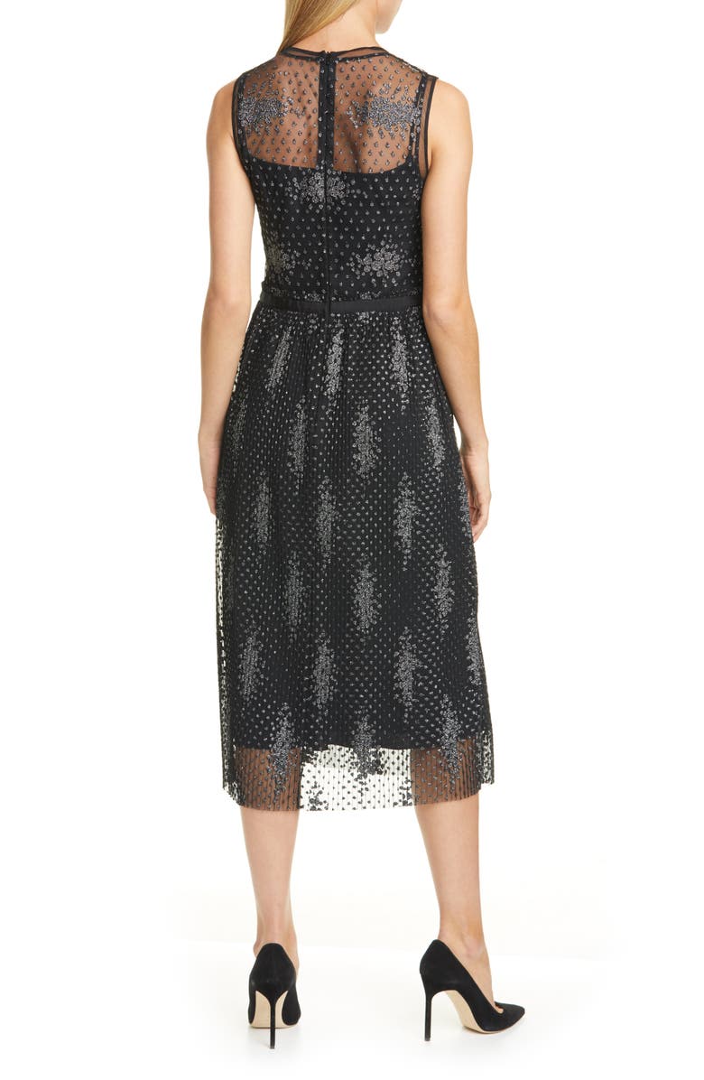 BOSS Delyssa Metallic Detail Lace Sleeveless Dress, Alternate, color, 