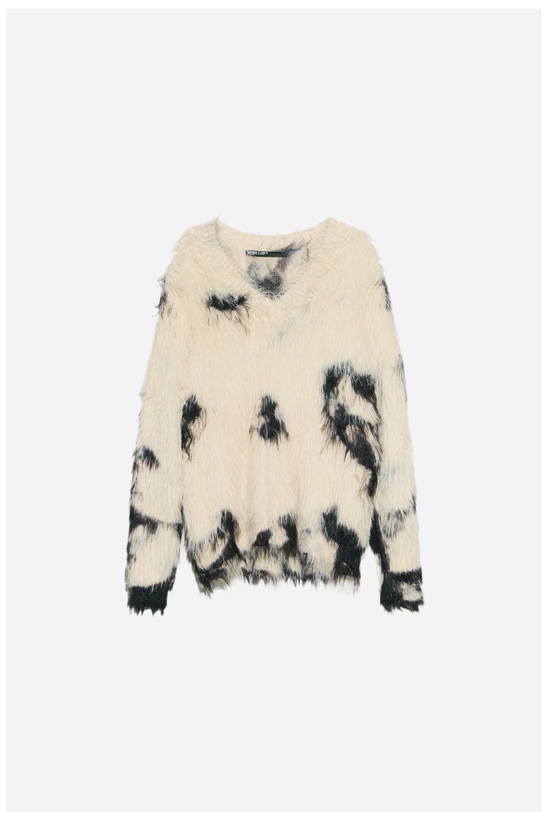 Fur V-Neck Sweater, Alternate, color, PONY