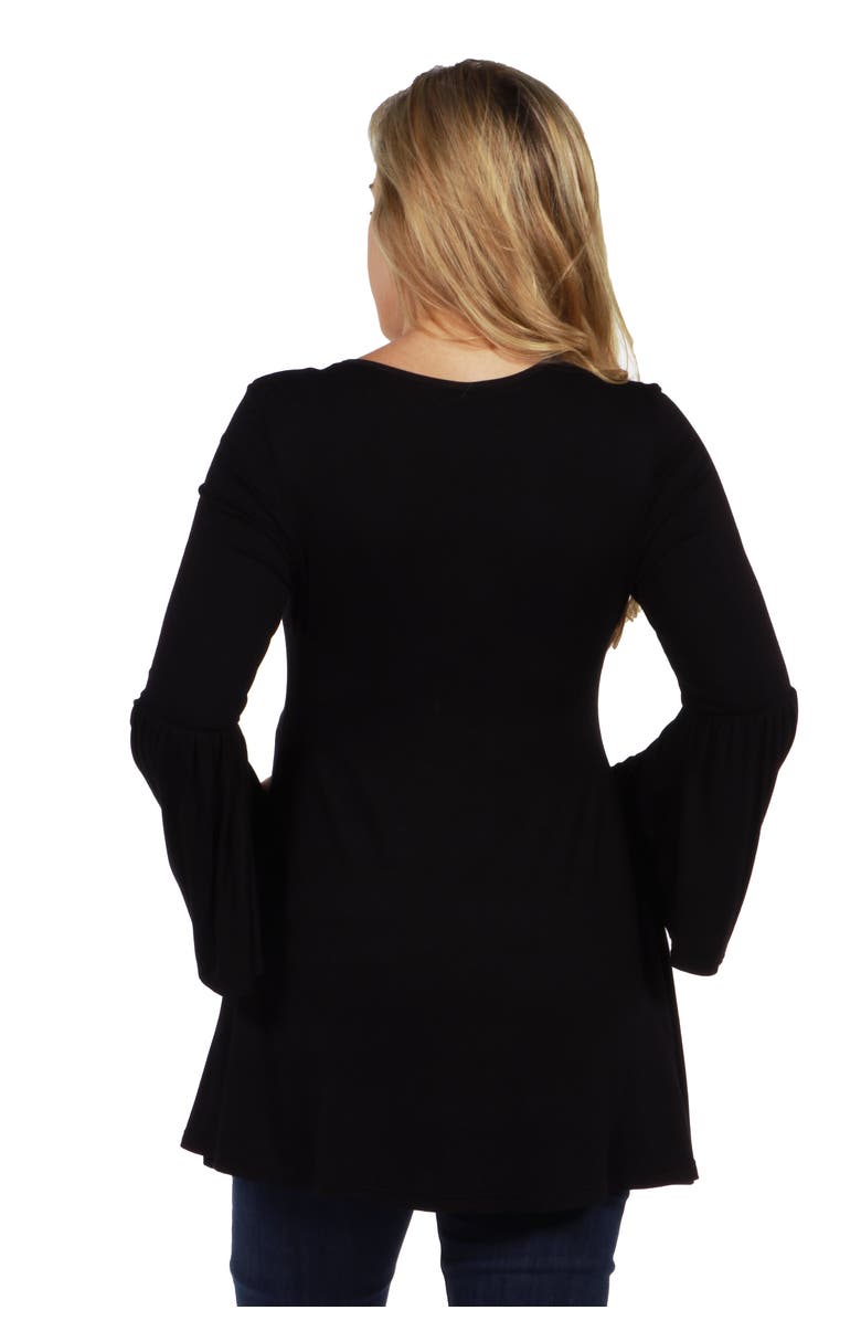 24seven Comfort Apparel Long Bell Sleeve Flared Maternity Tunic Top, Alternate, color, Black