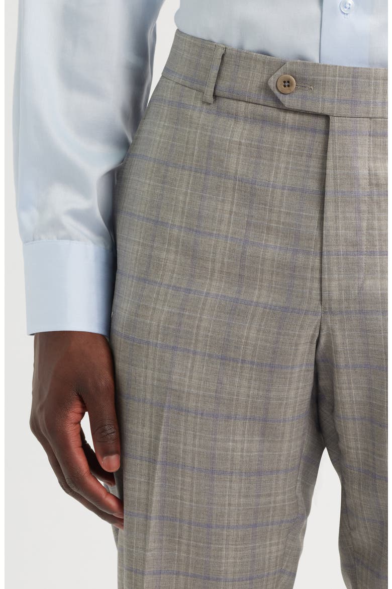Light Grey Plaid Flat Front Wool Dress Pants, Alternate, color, SAND