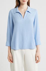 Eileen Fisher Split Neck Silk Georgette Top