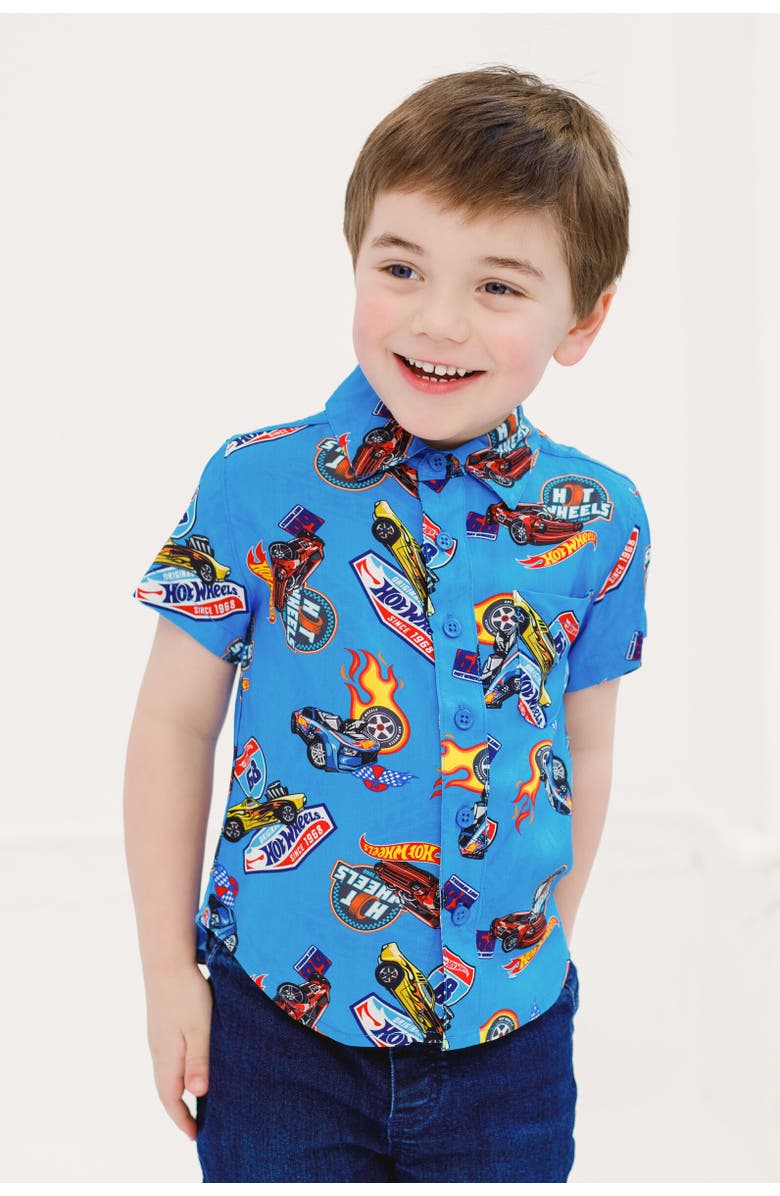 Hot Wheels Short Sleeve Button Down Shirt, Alternate, color, Blue